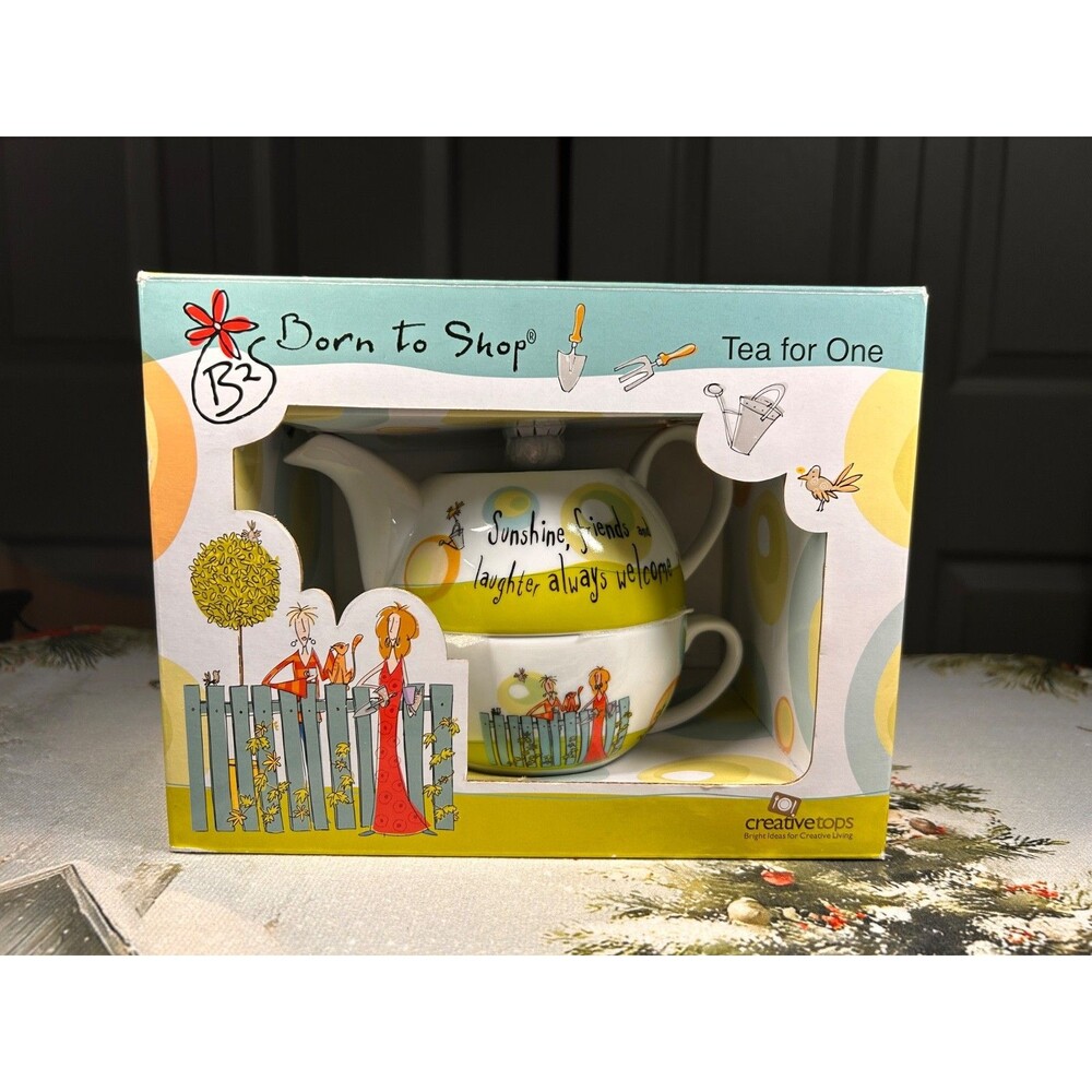 Creative Tops Born To Shop Tea For One Sunshine Friends And Laughter Teapot New!